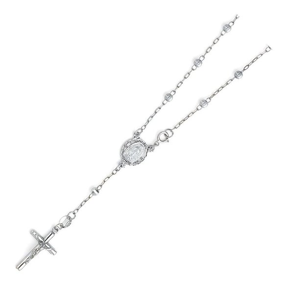Solid New 14K White Gold3mm Moon Ball Rosary Bracelet - 7.25